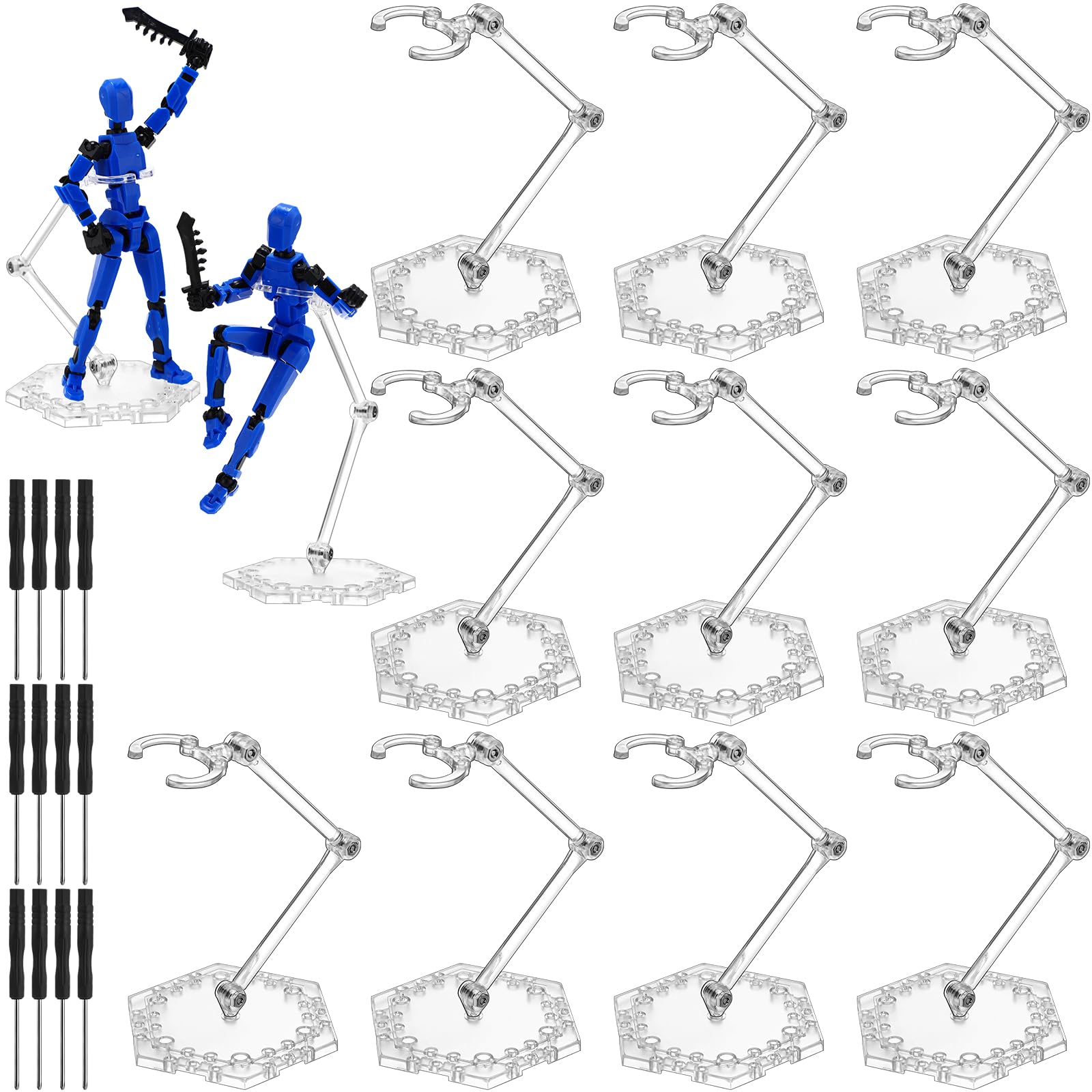 Photo 1 of ***THERE ARE 9 ITEMS IN THIS BOX**3 ARE MISSING**Colingmill 12 Pack Action Figure Stand Model Support Stand Clear Assembly Doll Accessories Action Figure Display Holder Base with Screwdriver Compatible with Gundam Hg/rg 1/144(Hexagon)