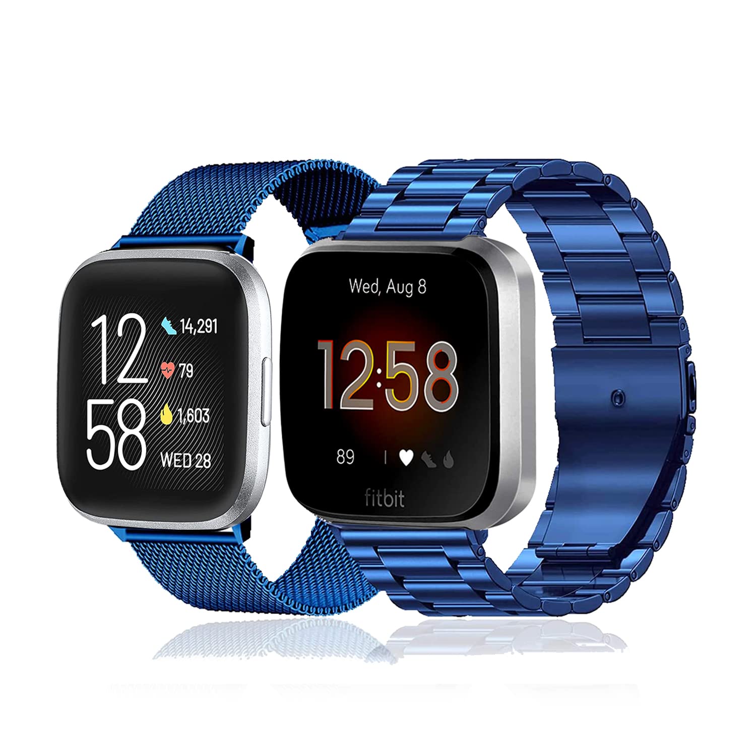 baklon Pack 2 Metal Strap Compatible with Fitbit Versa Strap/Versa 2 Strap, Metal Stainless Steel Replacement Straps for Fitbit Versa 2/ Versa/Versa Lite, Blue…