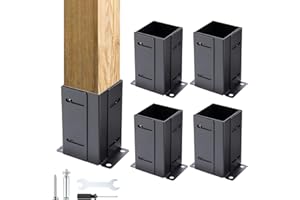 PULSEFAY 4x4 Post Base (Set of 4), Adjustable Heavy-Duty 4x4 Post Brackets for Wood Posts, Powder-Coated Steel Anchors for Deck, Pergola, Fence or Mailbox – Black Rust-Resistant Outdoor Support