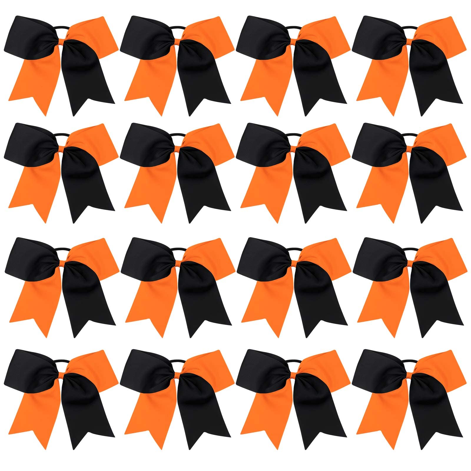 Photo 1 of 16PCS 8" Large Cheer Hair Bows Ponytail Holder Elastic Band Handmade for Cheerleading Teen Girls College Sports (Black/Orange, 1 Count (Pack of 16))