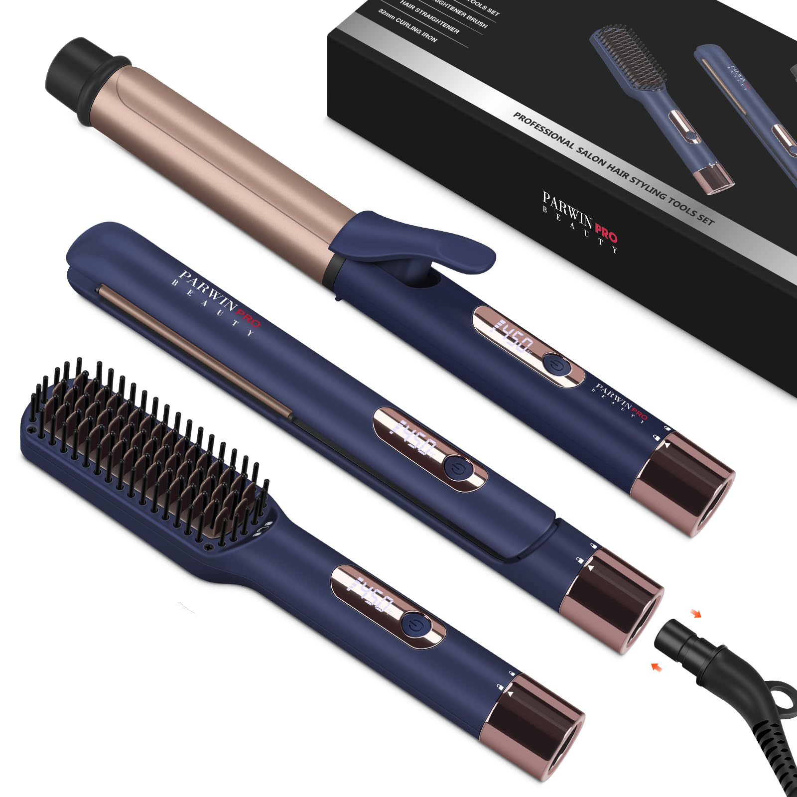 Photo 1 of Hair Straightener and Curler, PARWIN PRO BEAUTY 1'' Flat Iron, 1.25'' Curling Iron Hair Straightener Brush with Detachable Power Cord, LED Temp Control Instant Heat Up for Gift Travel, Prussian Blue