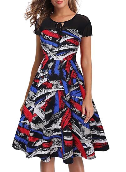 Oten Women S Vintage O Neck Flutter Sleeve Patchwork Casual