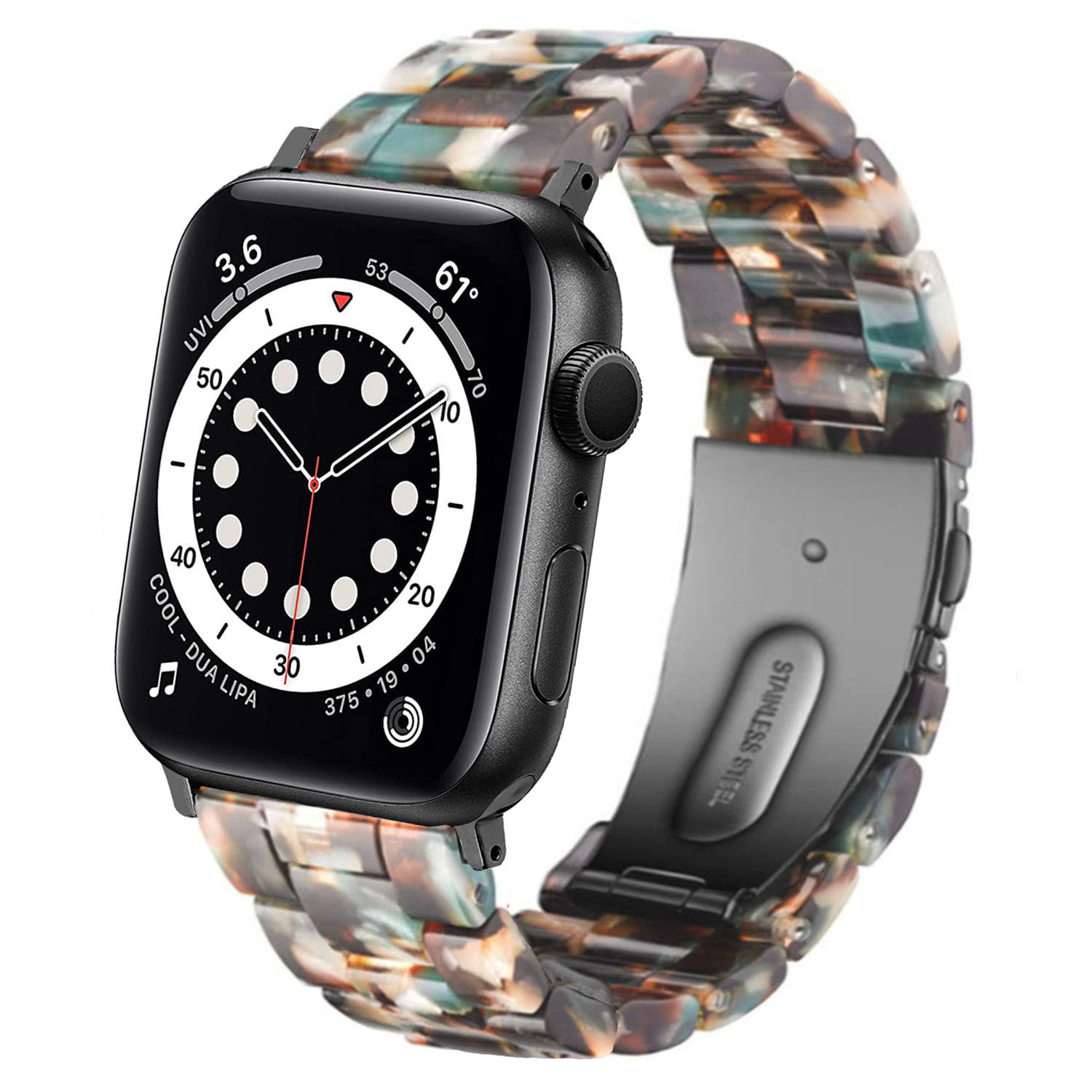 DEALELE Bands Compatible with Apple Watch 49mm 46mm 45mm 44mm 42mm, Colorful Resin Replacement Strap for iWatch Series 10/9 / 8/7 / 6/5 / 4/3 / Ultra/SE Women Men, Black/green