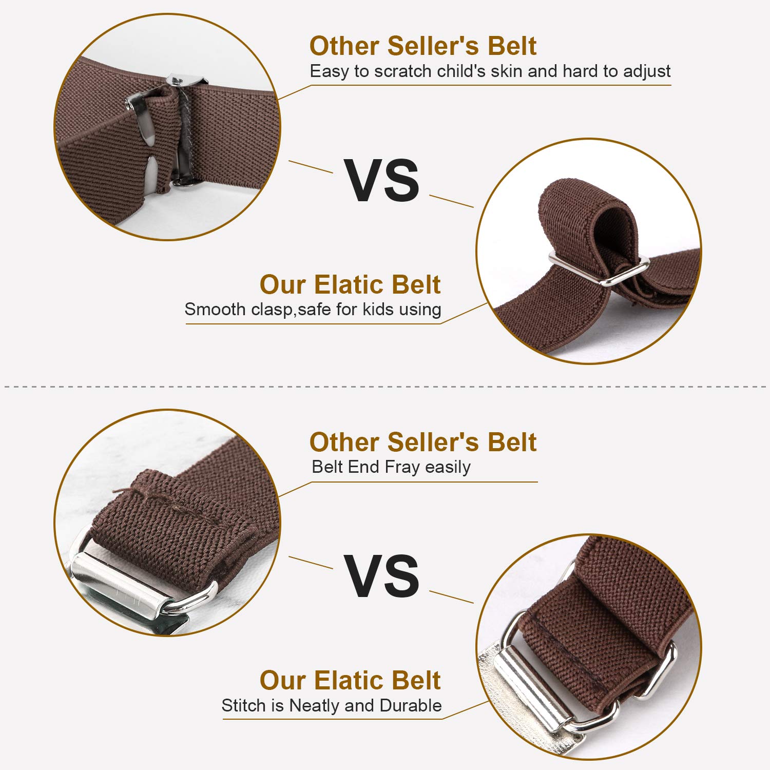 Kids Toddler Belt Elastic Stretch Adjustable Belt For Boys and Girls with Silver Square Buckle 2 Pack By JasGood