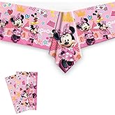 Omto 2pcs Minnie Tablecloth Disposable Tablecover Birthday Party Supplies and Decorations for Kid Boy Baby Shower Rectangle Tables 70"X42",2 Pack