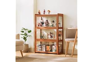 YangAera Display Case with Acrylic Cabinet Door 27.56x13.4x41.7in Flip Door Display Cabinet Curio Cabinet Glass Display Shelf Bamboo Storage Cabinet Easy to Install (Brown)
