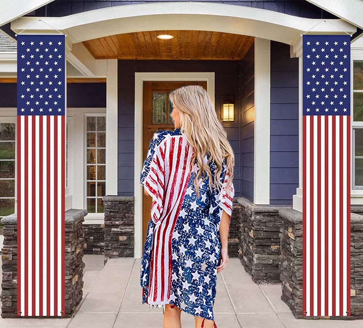 4th of July Decorations Outdoor Hanging American Flag Banners (2 Pcs)