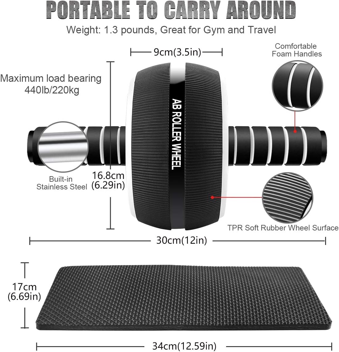 LUYATA Ab Roller Wheel, 10-in-1 Ab Wheel Roller Kit with Resistance Bands, Knee Mat, Jump Rope, Push-Up Bar - Home Gym Equipment for Men Women Core Strength & Abdominal Exercise Workout : Sports & Outdoors