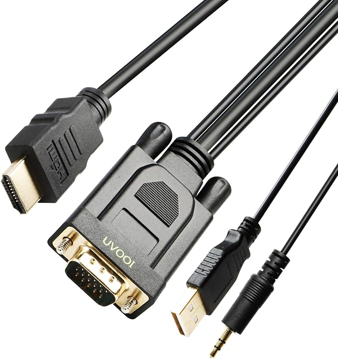 6ft HDMI to VGA Cable with Audio and USB Power, Un bidirectional HDMI
