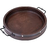 16" Large Round Ottoman Tray, Heavy Duty Mango Wood, for Serving Tea, Breakfast in Bed, Living Room Large Coffee Table Tray Rustic with Farmhouse Style, Decorative Handles and Accent Strap