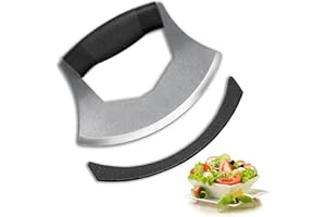 Mezzaluna Knife Salad Chopper, Stainless Steel Blade with Protective Cover - Ergonomic Anti-Slip Handle Vegetable Chopper Min