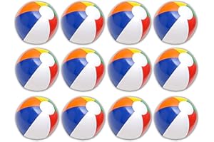 Neliblu 12" Bulk Pack of 12 Classic Inflatable Ball - Pool Toys Party Favors Rainbow Beach Balls - Beach Toys Party Pack - Bulk Beach Balls (1 Dozen) | Best for Swimming Pool Play and Beach Play