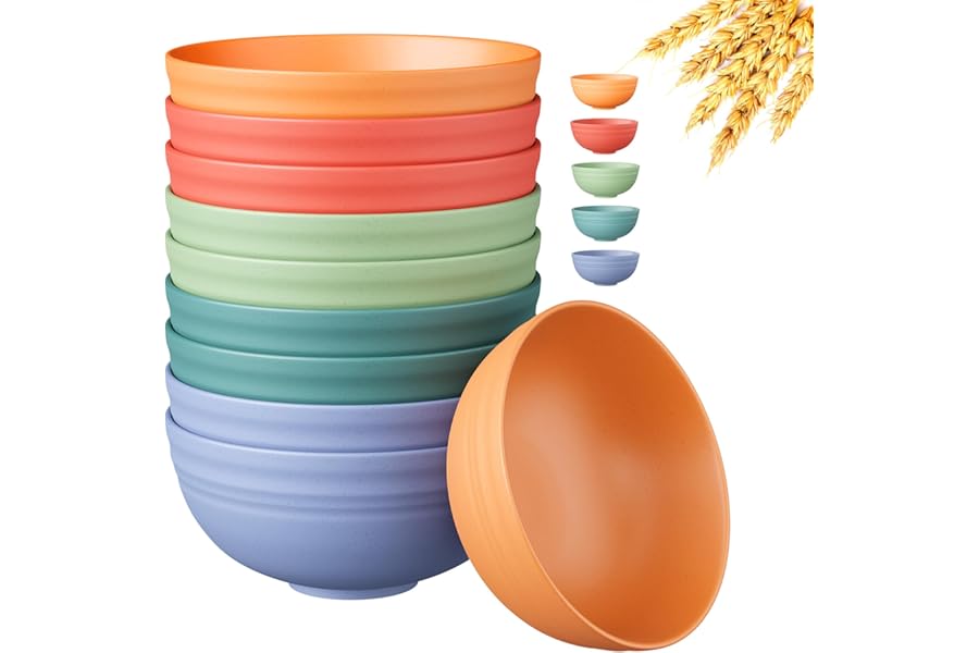 Quatish 10 PCS Unbreakable Cereal Bowls,Dishwasher & Microwave Safe Wheat Straw Bowls, Easy-to-Clean Lightweight Desserts & Soup Bowl, Portable for Picnics ，Snack Plastic Bowls Set，Multi-Color