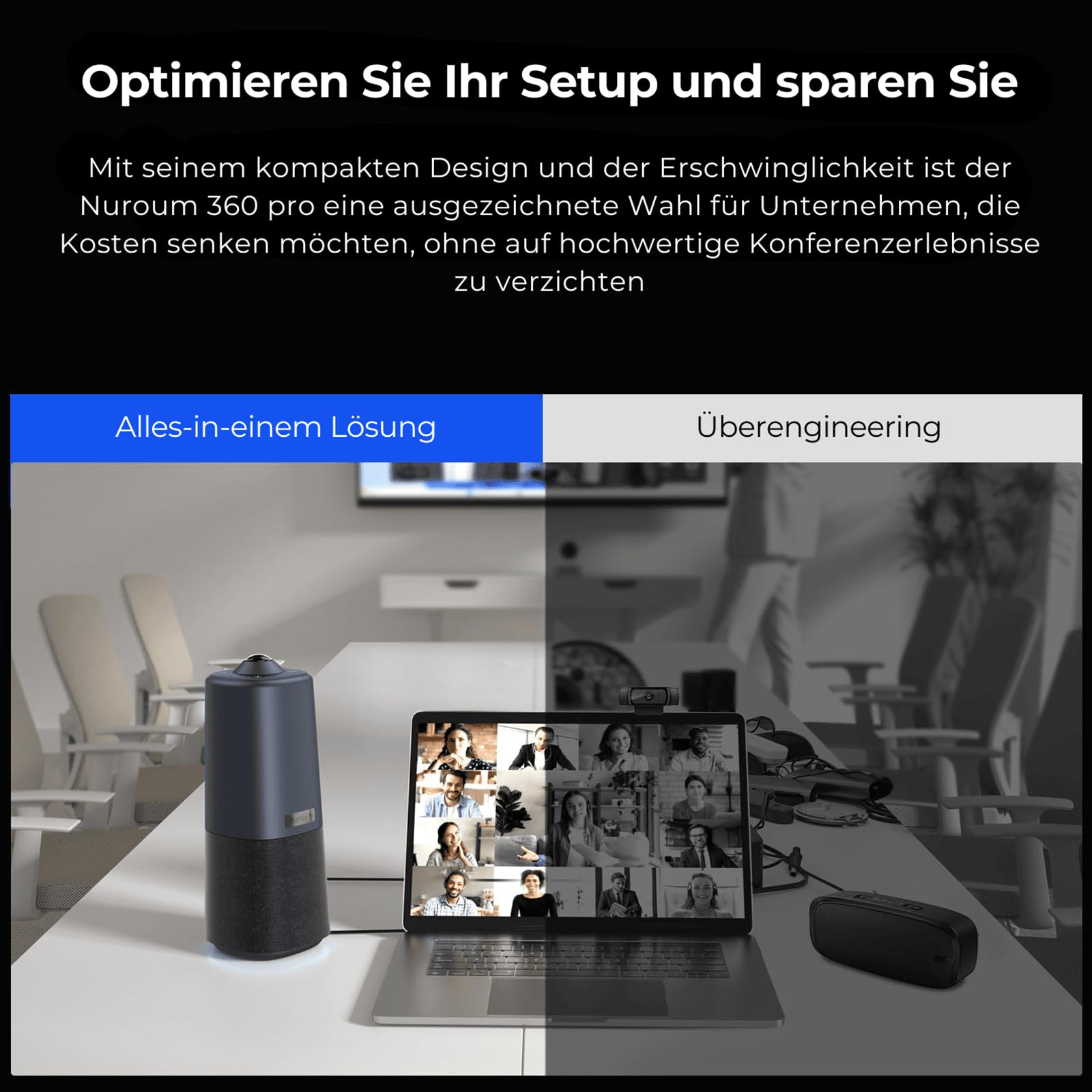 NUROUM 360 Pro Kamera für Videokonferenzen, 3 AI Modi, Intelligente Rauschunterdrückung & AGC, Webcam mit Mikrofon und Lautsprecher für Zoom/Teams/GoogleMeet auf PC/Laptop/Desktop 4