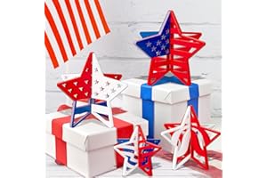 OuMuaMua 4th of July Decorations, Patriotic Decoration 3D Wooden Star Table Centerpieces Red White and Blue Decorations for Memorial Day Independence Day, Home Office Table Tiered Tray Decor, 4 Pack