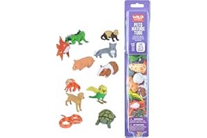Wild Republic Pets Figurines Tube, Turtle, Guinea Pig, Snake, Hamster, Hermit Crab, Yellow Lab, Ferret, Iguana, Rabbit, Parak