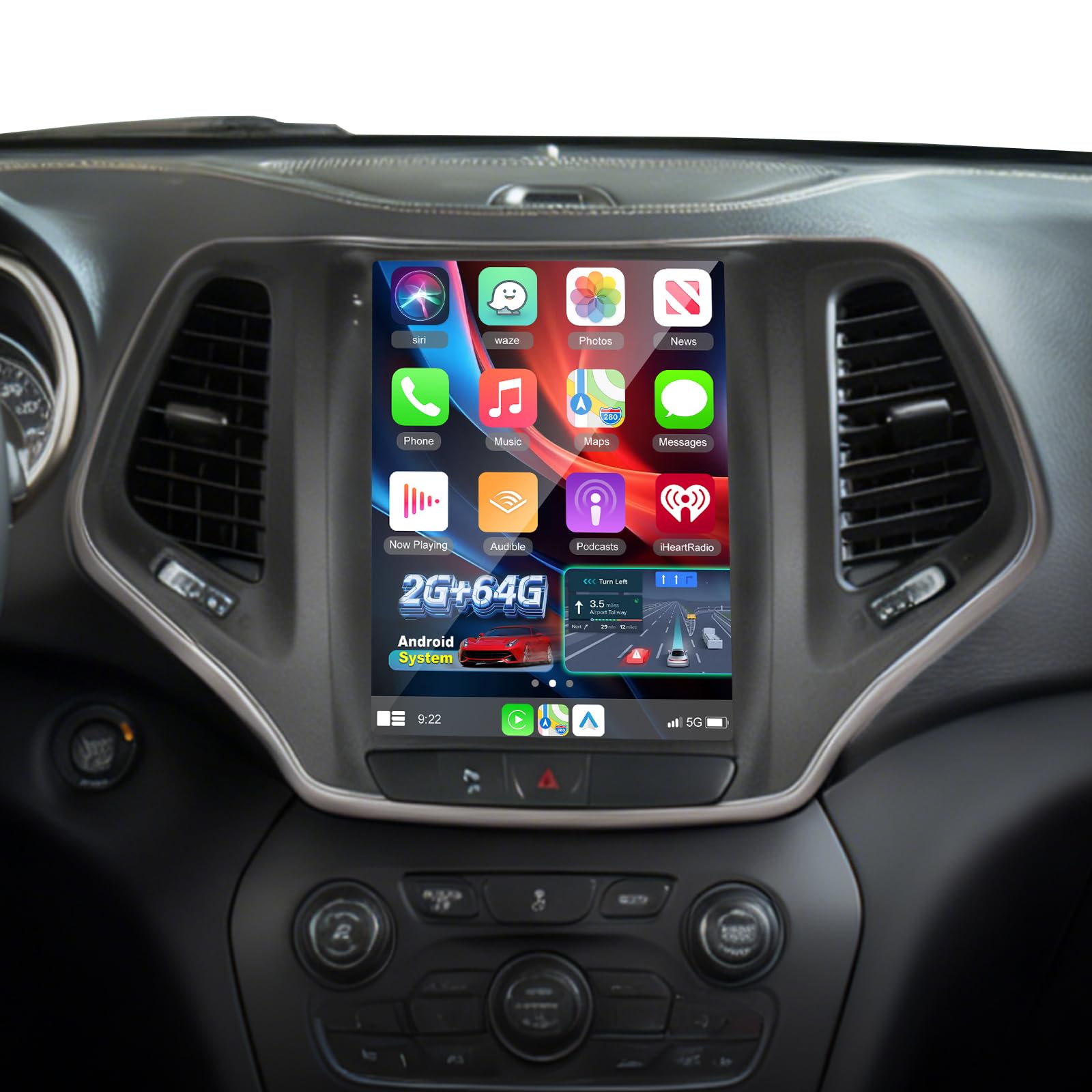 Photo 1 of [2G+64G] Car Radio for Jeep Cherokee 2013-2018, 9.7 inch Vertical Screen Cherokee Android Stereo, Carplay/Android Auto/1080P/SWC +AHD Backup Camera+MIC