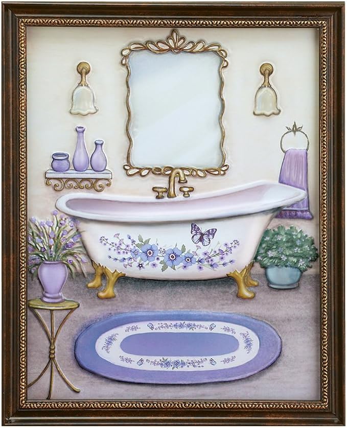 Collections Etc Lavender Bathroom Framed Wall Art
