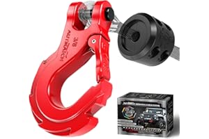 AUTMATCH Winch Hook 3/8" - Clevis Slip Hook with Safety Latch & Winch Cable Hook Stopper, Grade 70 Forged Steel Max 39,600Lbs Work for Winch Rope, ATV, UTV, Off Road Vehicle, Red & Black