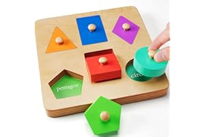 EDUJOY Wooden Shapes Puzzles for Toddlers 1-3, Montessori Toys for 1 2 Year Old Boy Birthday Gifts, Shape Color Match Peg Puzzles, Learning Educational Toys for Toddlers Age 1 2 Year Old Girl