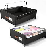 100L Extra Large Under Bed Storage with Wheels, 9.5" Extra Tall Storage Box | 2 Pack, Detachable &amp; Locakable Wheels, Oxford Fabric, Sturdy Metal Frame, Clear Lid, Easy Install, for Shoes/Clothes/Blankets