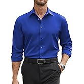 COOFANDY Mens Stretch Dress Shirts Long Sleeve Button Down Shirt Regular Fit Formal Business Wedding Shirts