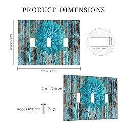Rustic Teal Flower 3 Gang Light Switch Cover Triple