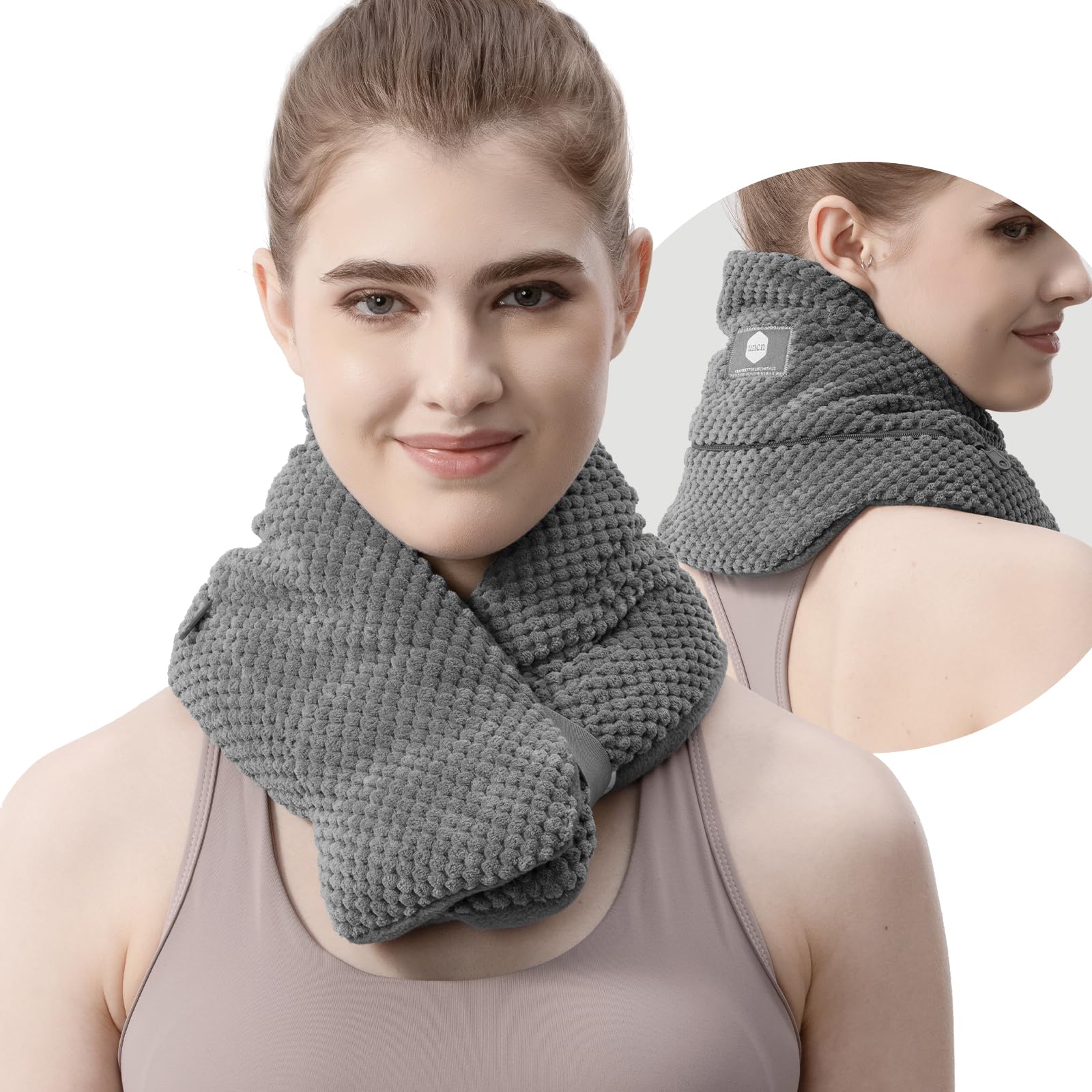 UNCN Microwave Neck Heat pad Warmer with Washable Cover Wide Weighted Heated Neck wrap Pain Relief Heating Pack microwavable Wheat Bags hot Therapy