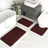 DTXDTech Bathroom Rugs 3 Piece Memory Foam Bath Rugs Set of 3 Non-Slip Water Absourb Bath Mats Shower Mat Soft Rugs on Bathroom,Bedroom,Living Room,Dog Mat,Christmas Decoration,Burgundy Red