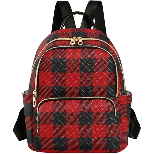 Amazon.com: JIPONI Red Black Buffalo Plaid Backpack Purse  display picture 3