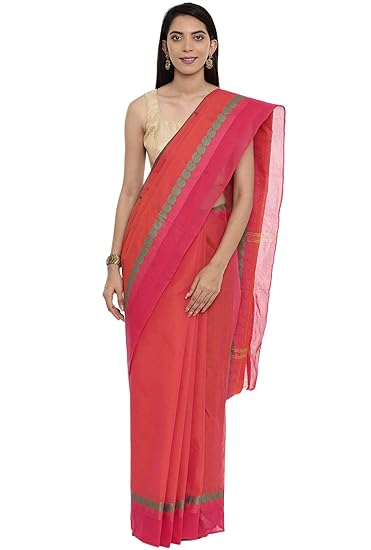 Womens Chettinad Pure Cotton Saree With Running Blouse (CCOPSC12556_Orange)
