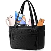 Yarwo Lightweight Teacher Tote Bag for Women, 15.6 inch Laptop Work Bag with Accordion File Pocket & Cup Holder