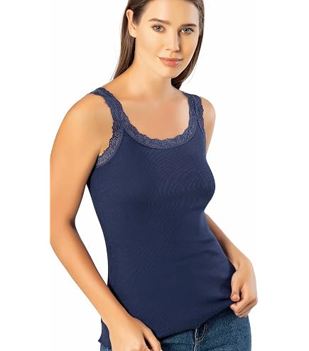 Women's Sexy Ultra Soft Camisole with Lace Trim Cotton Blend Basic