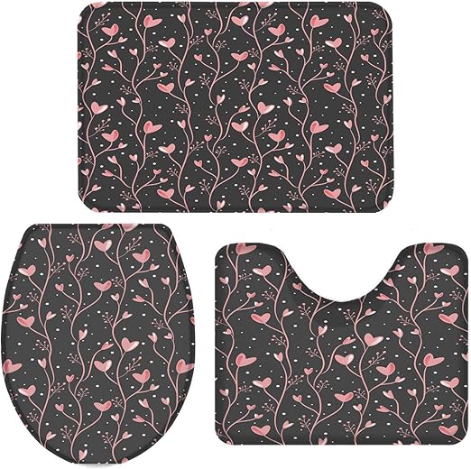 Amazon Com All Like Gray Bath Mat 3 Piece Bathroom Rugs Set Non Slip Soft Water Absorbent Fot Tub Pink Flower Love 20x32inch Bath Rug 16x20inch U Shape Contoured Mat 16x18inch Toilet