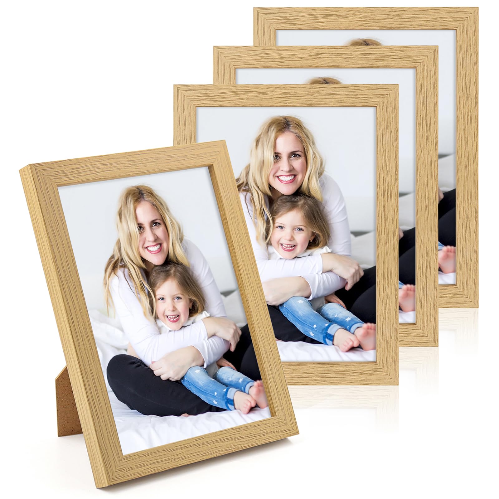 WenYa 6x8 Oak Photo Frames, 4 Pack 8x6 Picture Frames Wall and Desktop Horizontal Vertical 20.3x15.2cm Frames for Family Pictures Display (Oak, 6x8-4pack)