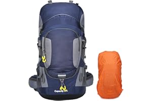 ShowyLive 60L Waterproof Hiking and Camping Backpack for Men - Durable, Lightweight Large Hiking Backpack with Rain Cover, Multi Compartments, and Adjustable Straps, Blue