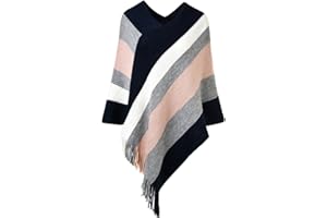Ferand Women's Casual Striped Poncho Sweater Versatile Fringe Shawl Wrap