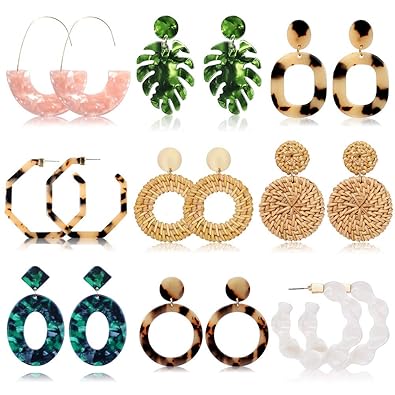16 Pairs Statement Rattan Earrings