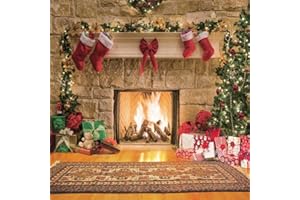 CYLYH 10x10 ft Christmas Photography Backdrops Christmas Fireplace Backdrop Child Christmas Party Decoration Background
