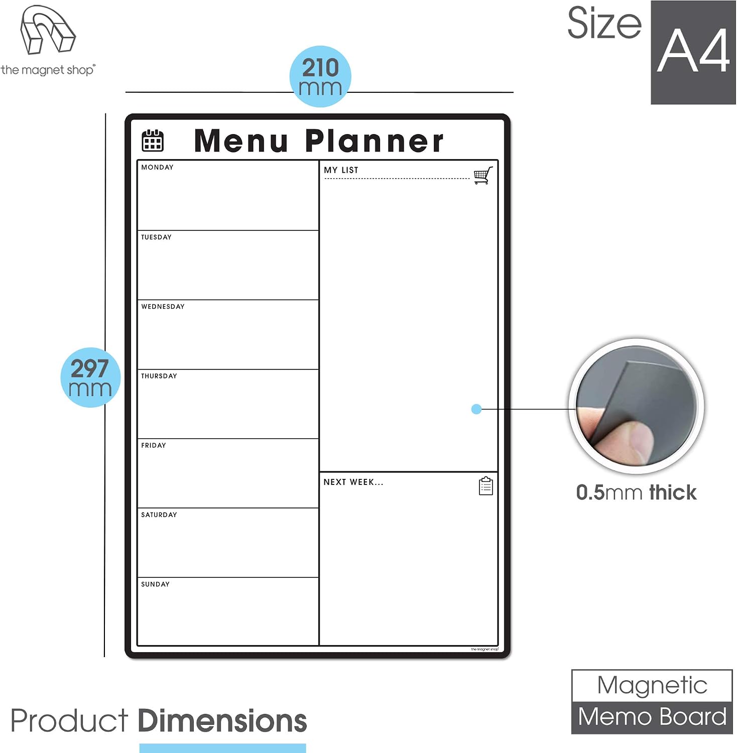 TMS A4 Weekly Meal Planner for Fridge, Black, A4 (30 x 21cm) - Image 4
