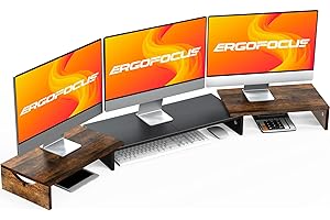 ErgoFocus Triple Monitor Stand Riser, Extra Long Monitor Lift for 3 Monitors, Dual Monitor Stand with Length and Angle Adjustable