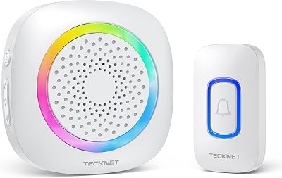 TECKNET Wireless Doorbell Battery Powered RGB Light IP66 400m Range