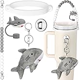 Kenning 5 Pcs Silicone Cup Accessory Set Compatible with Stanley Cup, Including Silicone Beaded Bottle Strap, Keychain, Straw Cover, Rubber Ring, Metal Hook for 8-40 oz Tumbler(Gray,Shark)