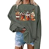 VKEGNIO Halloween Sweatshirt Women Horror Movie Pumpkin Coffee Graphic Sweatshirts Halloween Shirts Fall Crewneck Sweatshirt