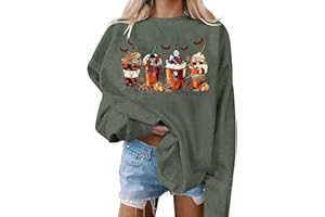VKEGNIO Halloween Sweatshirt Women Horror Movie Pumpkin Coffee Graphic Sweatshirts Halloween Shirts Fall Crewneck Sweatshirt