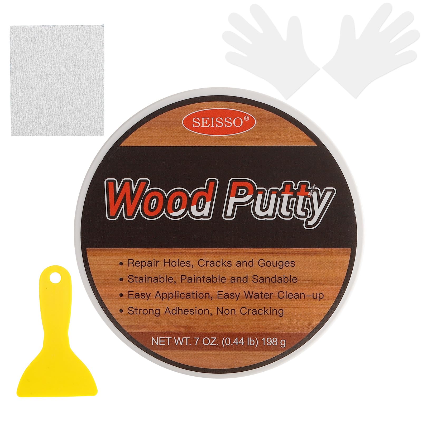 Multi-Purpose Wood Filler Putty Kit - 200g Quick Drying, Paintable & Stainable for Damaged Holes, Cracks and Chips on Wooden Floor Furniture