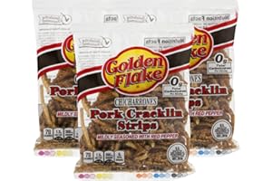 Golden Flake Fried Pork Cracklin Strips Mildly Seasoned with Red Pepper- 3.25 oz. Bags (3 Bags)