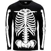 Funny World Glow in The Dark Men's Cotton Long Sleeve Skeleton Halloween T-Shirt