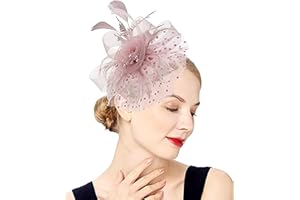 Umturmok Women's Tea Party Fascinators Mesh Flower-Shaped Pearl Feather Veil Fascinator Hats with Headband and Clip