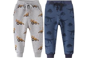 AMMENGBEI Toddler Boys Jogger Pants Kids Cotton Drawstring Elastic Waist Sweatpants 2 Pack Set 2-7T